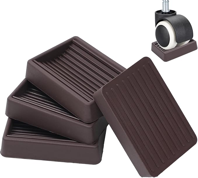Jayen Bed Wheel Stoppers, 4 Pack Rubber Caster Stoppers, Brown | Dual-Sided Anti-Slip Texture Keeps Furniture Securely in Place While Protecting Hardwood, Tile, and Other Floors