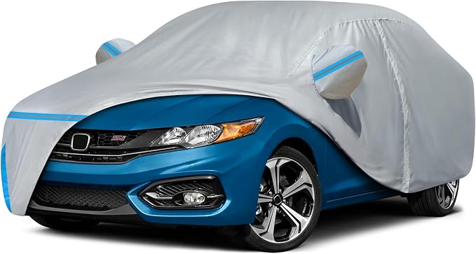 Waterproof Car Cover for 1991-2026 Honda Civic Sedan/Coupe, Custom-fit All Weather Sun Rain UV Dust Snow Protection Outdoor Civic Car Cover with Door Zipper and Cotton Lining-Gray