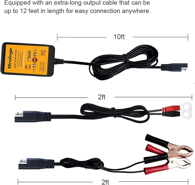 Mroinge MBC022, 12V 2A Lead Acid & Lithium(LiFePO4) Automatic Trickle Battery Charger Smart Battery Maintainer for Car Motorcycle Lawn Mower Boat ATV SLA AGM Gel Lithium(LiFePO4) and More Batteries