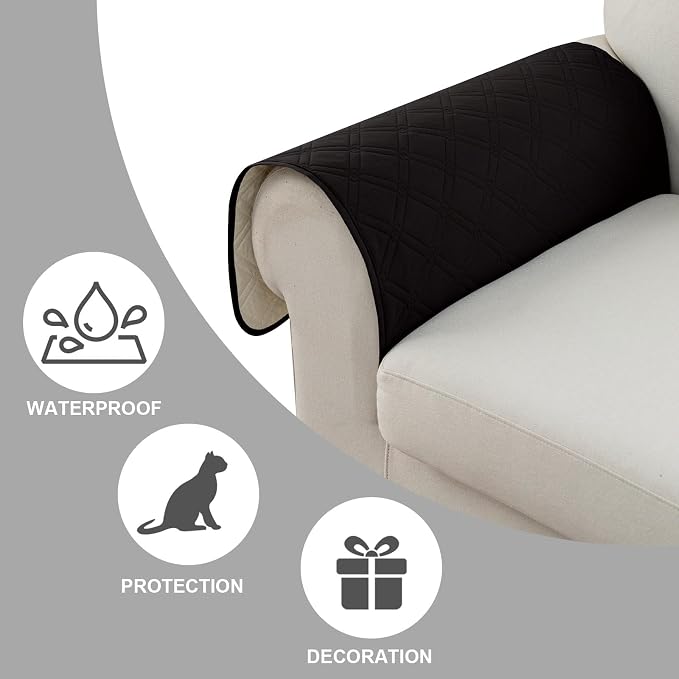 Genina Sofa Armrest Cover, Anti-Slip Armchair Slipcovers for Dogs Cats Pet, Water Resistant Couch Arm Cover for Backrest Recliner Loveseat, L Shaped Sofa, 23.6 x 27.5 Inches（2 Pieces）