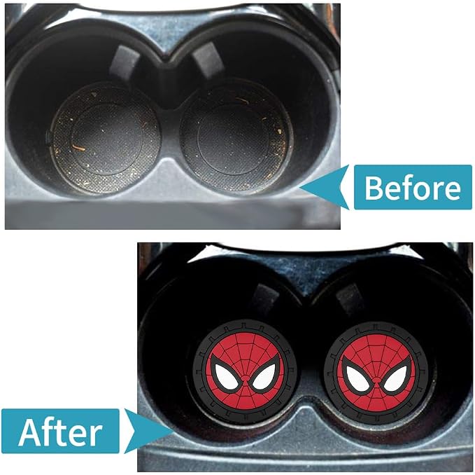 Spider Man Car Cup Holder Coasters for Marvel Fans, The Spider Man Car Coasters for Car Cup Holder Insert,Silicone Non-Slip Car Cup Mat,2.75''