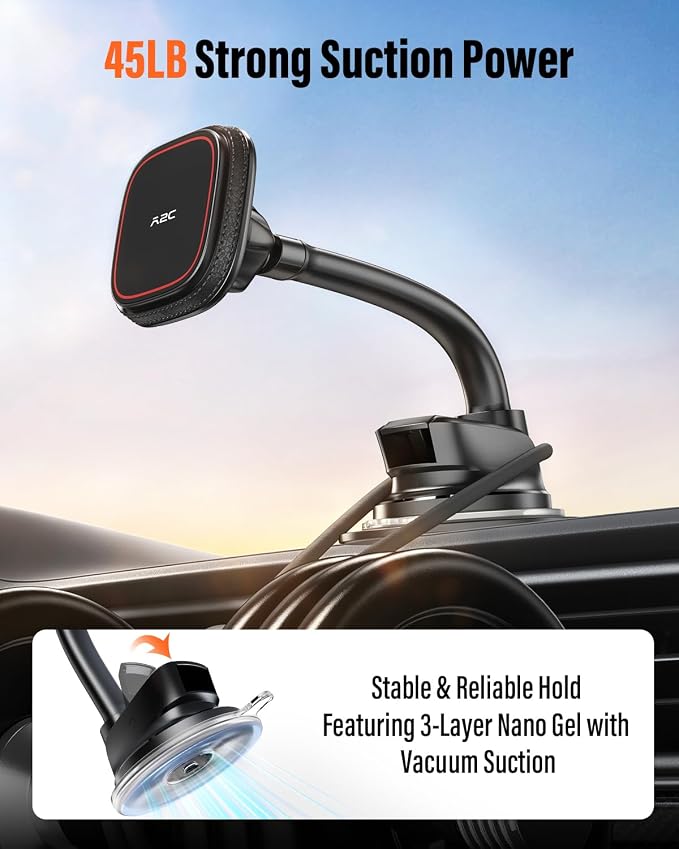 APPS2Car Upgraded for MagSafe Car Mount, Magnetic Car Phone Holder with Flexibile Gooseneck Arm, Suction Cup Holder for Windshield Window Dashboard, Fit for iPhones Smartphones