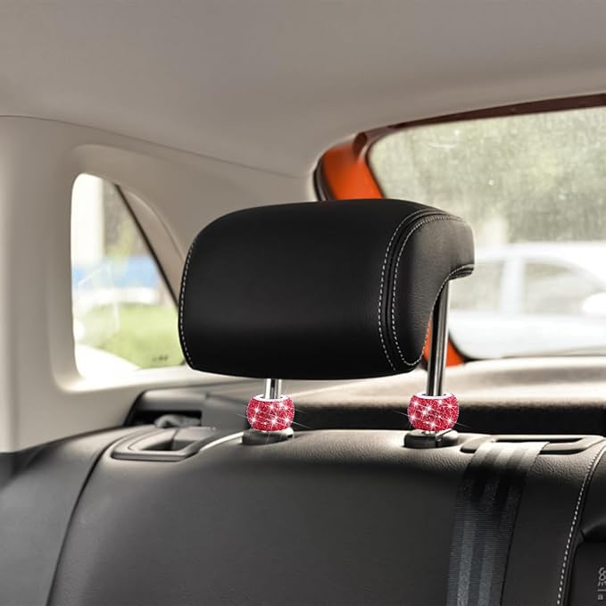 4PCS Bling Car Headrest Collars, Crystal Rhinestone Vehicle Head Rest Collars Decorative Rings, Diamond Automotive Seat Interior Charms Accessories, Universal for SUV, Sedan, Truck (Red)