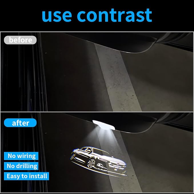 2 Pcs Accord Car LED Projector Door Shadow Light Welcome Light Laser Emblem Logo Lamps Kit Puddle Lights LED Courtesy Step Lights Ground Lamp HD Kit Replacement for Accord 9 2014-2021