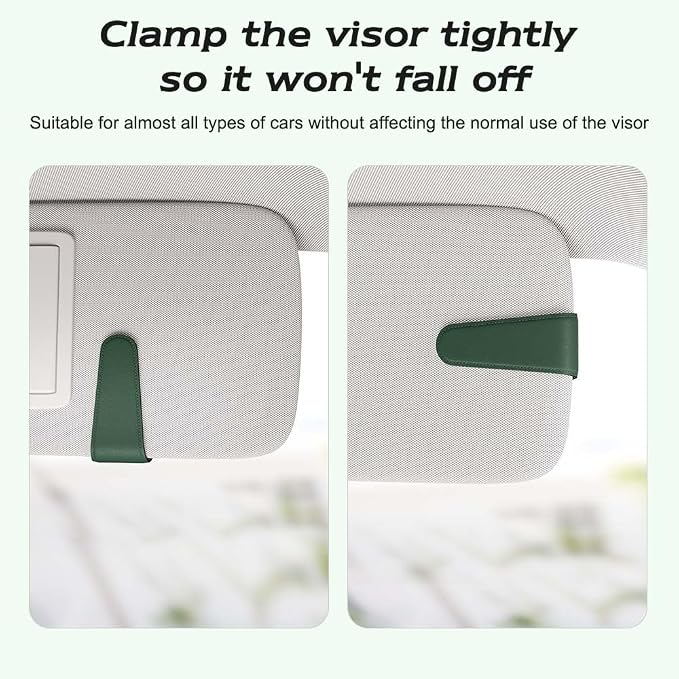 Sotfamily Sunglass Holder for Car Visor, Grass Green, 2 Packs | Suede Cloth, Magnetic, Organizer for Car Accessories