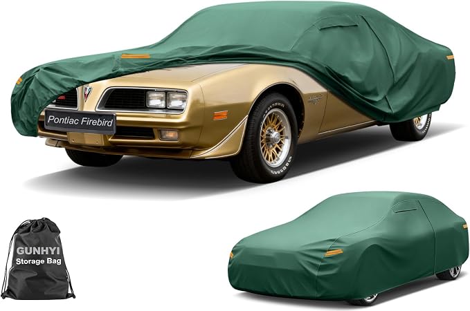 GUNHYI Coupe Car Cover Waterproof All Weather, 16-Layer Heavy Duty Full Exterior Cover with Vents, Driver Door Zipper & Towel, Summer Sun/UV/Rain Protection, Fit Pontiac Firebird, Dodge Charger etc.