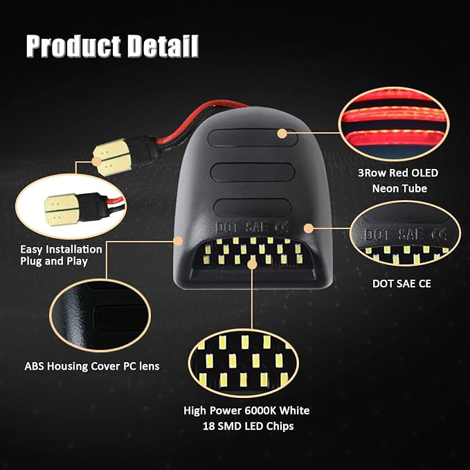 Bestview LED License Plate Light Tag Lamp Assembly - Tag Lights Led with Red OLED Neon Tube - Compatible with Chevy Silverado Suburban Tahoe GMC Sierra 1500 2500 3500 HD Escalade EXT, 2 Pieces