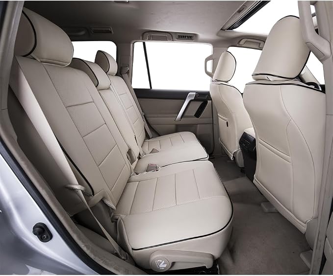 EKR Car Seat Covers Custom Fit for Toyota 4Runner(7 Seats) Full Set | for Toyota 4 Runner 2010-2024 Seat Covers for SUV,Full Wrap,Airbag Compatible,Waterproof Pet-resistant,Faux Leather(Beige)
