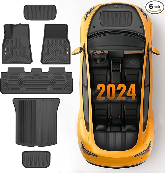 G-PLUS TPE Floor Mats Cargo Liner Fit 2020-2024 Tesla Model Y 5-Seat | NOT for 7-SEAT, All Weather Protection,Non-Slip,Custom Fit Model Y Floor Liner Accessories,TPE Full Coverage,Black,6PCS