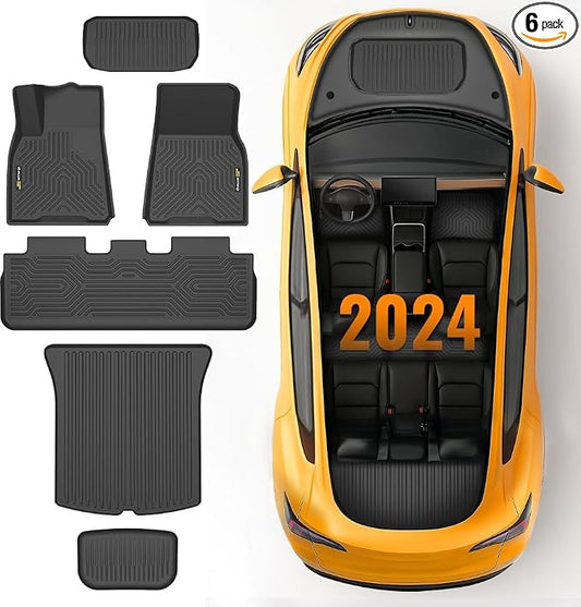 G-PLUS TPE Floor Mats Cargo Liner Fit 2020-2024 Tesla Model Y 5-Seat | NOT for 7-SEAT, All Weather Protection,Non-Slip,Custom Fit Model Y Floor Liner Accessories,TPE Full Coverage,Black,6PCS