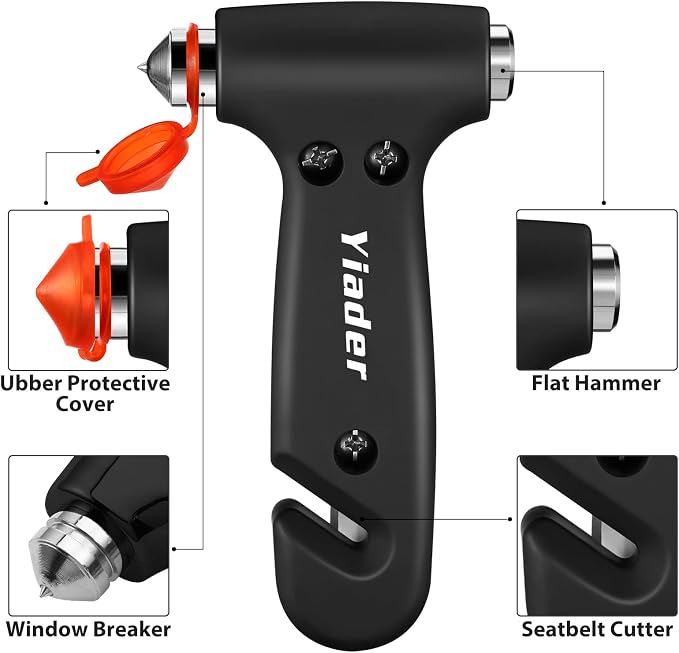 Car Window Breaker Tool, 3-in-1 Emergency Escape Tool with Window Breaker and Seat Belt Cutter, Safety Emergency Car Escape Tool for Car, Matte Black and Electroplating Silver