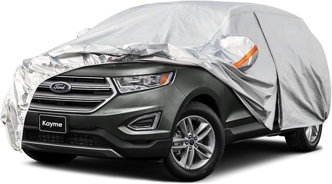 Kayme 6 Layers SUV Car Cover Custom Fit for Ford Edge（2013-2025） Waterproof All Weather for Automobiles, Outdoor Full Cover Rain Sun UV Protection.Silver