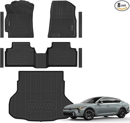 Floor Mats for 2026 2025 Kia K4 Sedan Upgrade Trunk Mat All Weather Floor Liners TPE Rubber Cargo Liner Fit for 2025 2026 Kia K4 Anti-Slip Full Set Automobile Mats Accessories