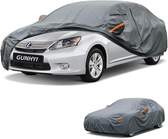 GUNHYI Premium Car Cover Custom Fit Lexus HS, 16 Layers Heavy Duty Car Cover Waterproof All Weather with Zipper Door for Sun Rain Snow Dust Uv Protection