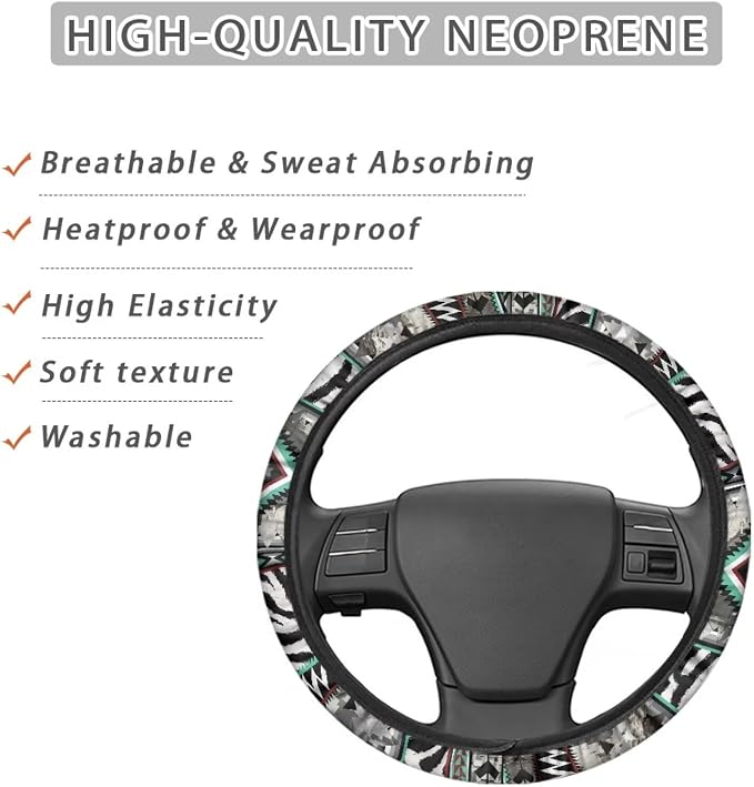 Wanyint Auto Steering Wheel Cover for Women Men, Universal 15 Inch Soft Elastic Steering Wheel Wrap Anti-Slip Easy to Install Car Accessories, Aztec Camo Zebra Print