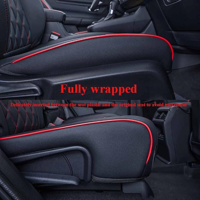 EKR Car Seat Covers for Honda CRV 2023-2026 Leatherette Full Set | Custom Fit for Honda CRV 2023 2024 2025 2026 Easy-Wipe Protection,Faux Leather(Black with Red Piping)