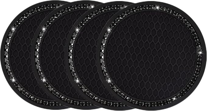 Yousheng PCS Bling Car Cup Coaster, Universal Holder Insert Rhinestone Anti Slip Silicone Accessories Suitable for Most Interior, Best Gift Women, Black and Black