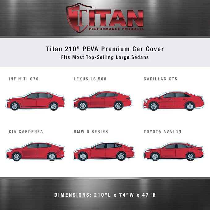 Titan Premium Multi-Layer PEVA Car Cover for Large Sedans 203-212". Waterproof, UV Protection, Anti-Scratch Protective Lining, Driver-Side Zippered Opening. Fits Avalon, XTS, 6-8 and More.