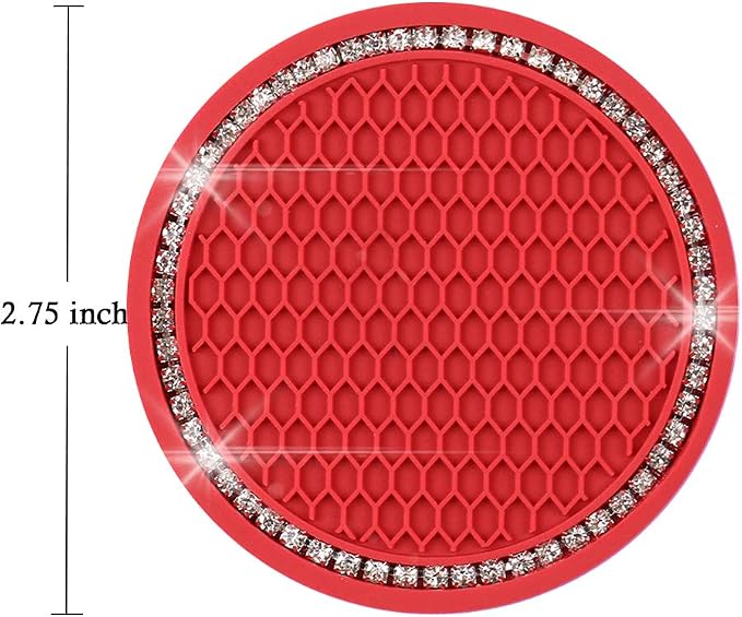 SUNCARACCL Bling Car Coasters Car Cup Holder Coaster, 2 Pack Universal Bling Vehicle Insert (2.75" Diameter), Crystal Rhinestone Car Interior Accessories (Red)