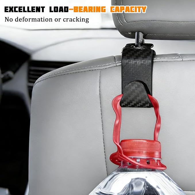 4PCS Car Seat Headrest Hook, Automotive Back Seat Storage Holder Hanger, Vehicle Interior Backseat Organizer Hanging Hook for Purse Handbag Grocery Bags, Universal Fit (Orange)