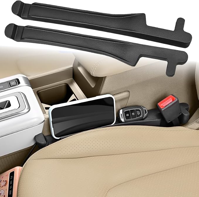 YLXGT Car Seat Gap Filler 2 Pack Universal for Car SUV Truck Accessories, 3in1 Soft Seat Gap Plug Blocker with Storage Slot Organizer and Hook Black