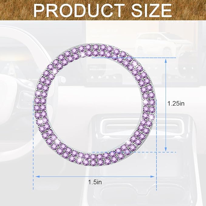 Bling Car Engine Start Ring Decals, 2PCS Sparkling Crystal Rhinestone Vehicle Push to Start Button Sticker, Diamond Auto Key Ignition Knob Decorative Ring, Universal for Vehicles (Light Purple)