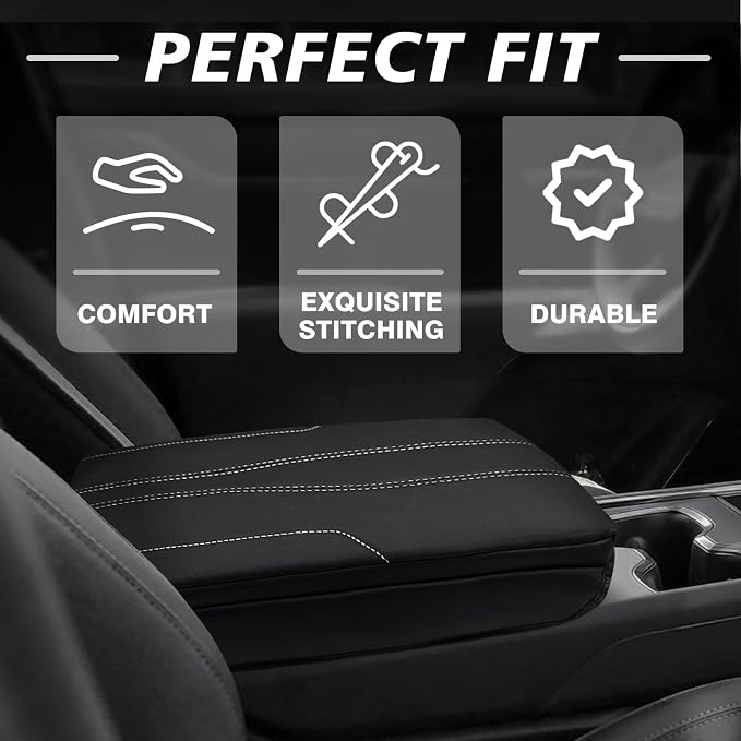 Muslogy Center Console Armrest Cover Fit for GMC Acadia & Chevy Traverse 2024-2026 & 2025-2026 Buick Enclave Accessories, Comfort Armrest Pad Console Lid Cushion Vegan Leather 1-Inch Extra Thick