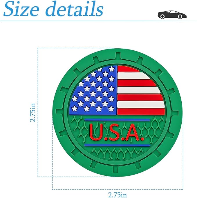 AUCELI 2 Pack Car Cup Holder Coasters, Colored American Flag US Flag Insert Car Cup Coaster, 2.75 Inch Anti Slip Shockproof Embedded Drink Mat, Vehicle Interior Decor Accessories