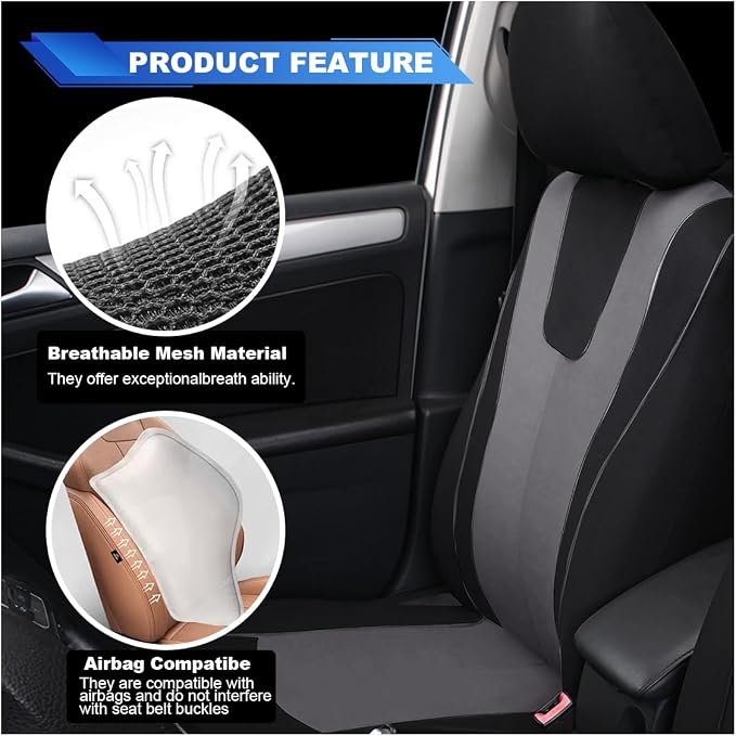 ZIMISI 4PCS Car Front Seat Covers, Comfort Breathable Vehicle Seat Protector Cover, Universal Automotive Interior Accessories for Car, SUV, Truck (Grey/Black)