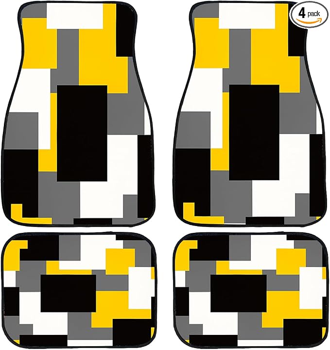Orange Black Car Floor Mats Geometric Abstract Retro Pixel Carpet Front Rear Carpets Mat Decorative Car Floor Carpets Non-Slip Auto Car Accessories Universal Fit Car Accessories for Truck