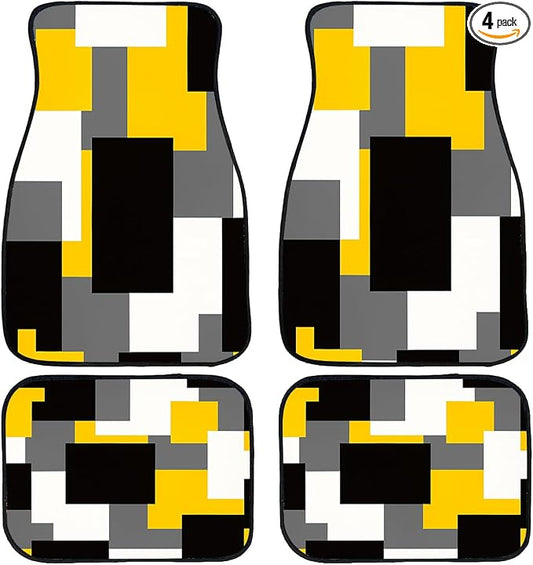 Orange Black Car Floor Mats Geometric Abstract Retro Pixel Carpet Front Rear Carpets Mat Decorative Car Floor Carpets Non-Slip Auto Car Accessories Universal Fit Car Accessories for Truck