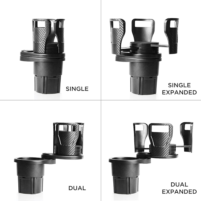 Limitless Dual CupStation - 2-in-1 Expandable Cup Holder with 360° Rotating Base – Black