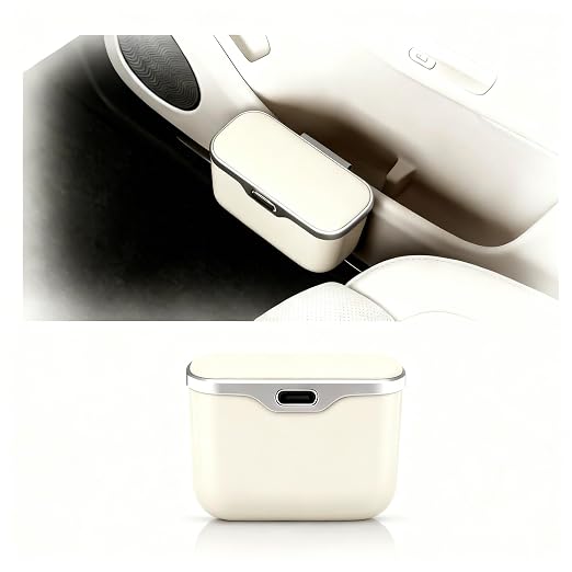 Car Trash Can with Lid - Leakproof Mini Garbage Bin for Door or Seatback,Premium ABS Auto Organizer,Space-Saving Car Garbage Can for Commuters,Families and Pet Owners,Fit for SUV,Sedan,Truck (Beige)