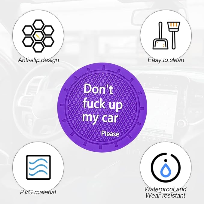 8sanlione 2 Pack Car Cup Holder Coasters, 2.75 Inch Non-Slip PVC Insert Cup Coaster, Anti-Scratch Auto Cup Mats for Women Men, Vehicle Interior Accessories for Car, SUV, Truck (D Deep Purple/2PCS)