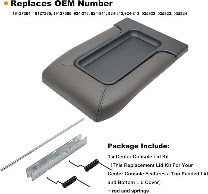 NHILES Center Console Lid Compatible with 1999-2007 Silverado Sierra | Fits 1999-2007 Avalanche Suburban Yukon Tahoe, Replaces OEM 19127364 19127365 19127366, Leather Cover, Dark Gray