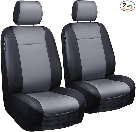LPI Truck Heavy Duty Car Seat Covers for Front Seats; Fits Sedans and SUVs, Includes Front and Rear Storage Pockets, Built-in Molle Style Organizer; Semi-Custom Fit; Black/Grey, 2pcs