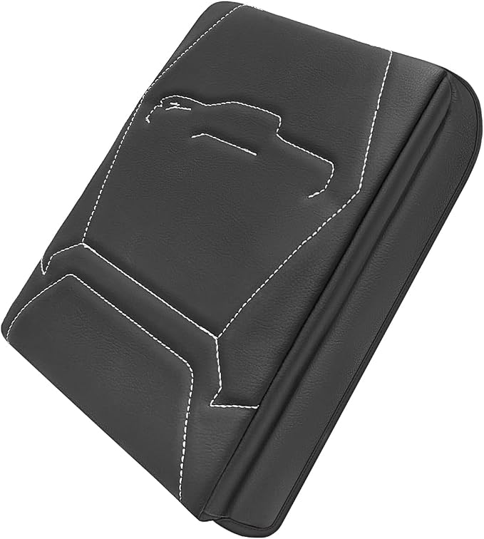 Muslogy Center Console Armrest Cover Fit for Toyota Tacoma 2024 2025 2026 Accessories, Comfort Armrest Pad Console Lid Cushion Vegan Leather 1-Inch Extra Thick(Black/Gray Stitching)