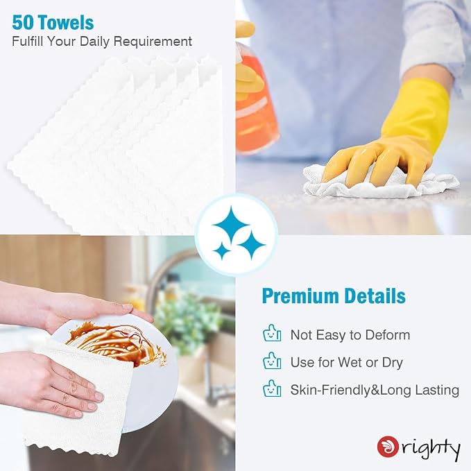 Orighty Microfiber Cleaning Cloth Bulk, 50 Pack Shop Towels 12x12 in, White | Reusable Microfiber Towels for Cars, Shop Rags, Multi-Purpose Lint Free Cleaning Rags for Home & Kitchen