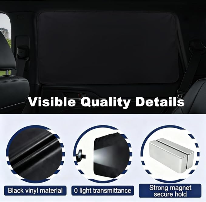 XCBYT Car Side Window Shades for Back Seat Windows, 100% Blackout, 4 Pack | Heat & UV protection, Privacy for camping, baby sleep, work break, road trip. Fits steel frames only, measure size before buy