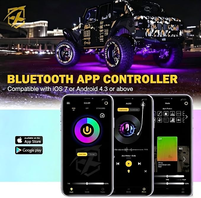 Xprite Colorful LED Rock Lights Kit with Bluetooth & Wireless Remote Controller, Multicolor Cars Underglow, Wheel, Footwell Neon Light Kits, for Off-Road UTV ATV Trucks SUV Motorcycle Boats - 6 Pods