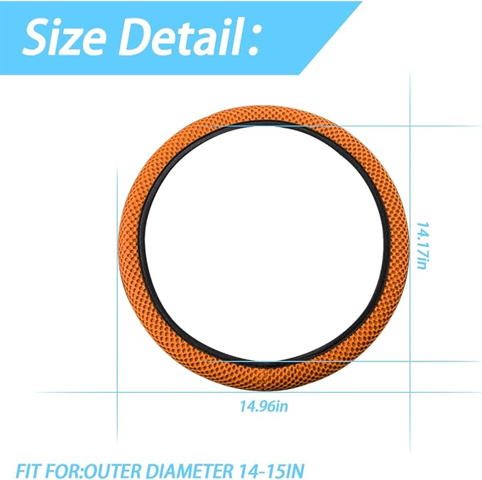 Moly Magnolia Elastic Stretch Steering Wheel Cover, Universal 15 Inch Automotive Steering Wheel Cover, Microfiber Breathable Anti-Slip Odorless Ice Silk, Warm in Winter Cool in Summer (Orange)