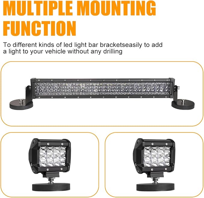Magnetic Light Bar Mount, Powerful Magnetic Base LED Light Bar Mounting Brackets for Offroad Driving Lighting（2PCS）