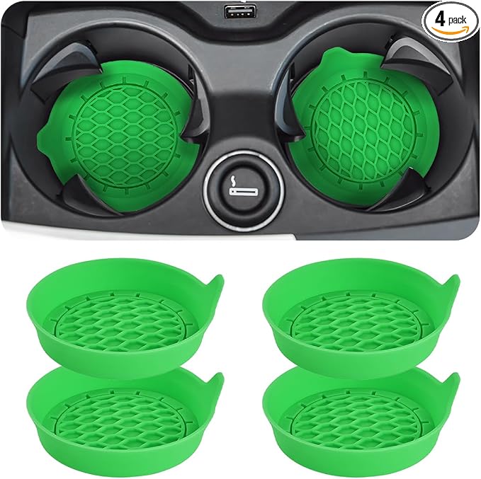 Zpana Bling Car Cup Holder Coaster, 2PCS Crystal Rhinestone Non Slip Waterproof Vehicle Insert Water Bottle Holder Pads, Shockproof Auto Interior Decorative Coasters, Universal Fit (Bright Green)