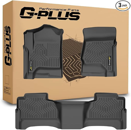 G-PLUS Floor Mat Fit Chevy Silverado GMC Sierra 1500 Crew Cab 2014-2018 | Fit Silverado & Sierra 2500HD 3500HD Crew Cab 2015-2019,TPE Custom Fit,All Weather Protection,1st & 2nd Floor Liners,Black