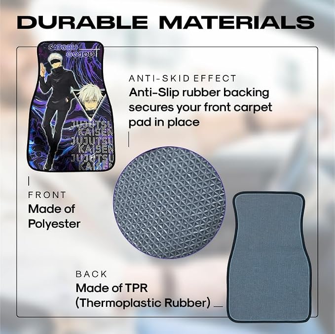 Anime Car Carpet Mat Set of 2 Front, Violet Gojujjk Design Automotive Accessories Interior All Weather Floor Mats Decor with Non Slip Black Anti Skid Backing