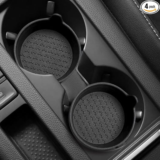 4 Pack Silicone Car Cup Holder Coasters, Universal Removable Vehicle Cup Holder Coasters for Most Cars, Trucks (Black)