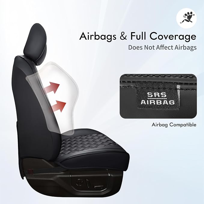 Huidasource Dodge Ram Seat Covers, Front & Rear Pickup Truck Leather Seat Cover Fit for 2009-2018 1500, 2010-2025 2500/3500 Crew Mega Cab, 2019-2025 ram 1500 Classic only (Full Set/Black)