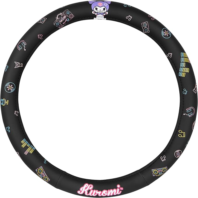 Sanrio Hello Kitty and Friends Kuromi Black Car Steering Wheel Cover, Universal Fit Cute Accessories for Women Stylish Decor Gifts Hello Kitty Accessories - Fits Standard Wheels 14.5"-15"