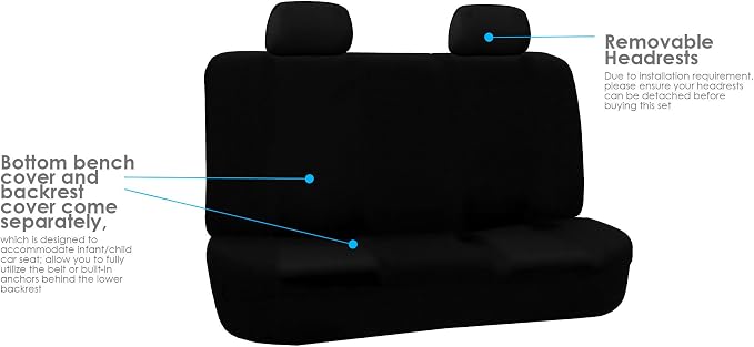 FH Group Car Seat Cover for Back Seat Cloth - Universal Fit Rear Seat Covers for Cars with Solid Bench,Car Seat Protector for Dogs and Kids,Car Interior Accessories for SUV,Sedan and Van Black
