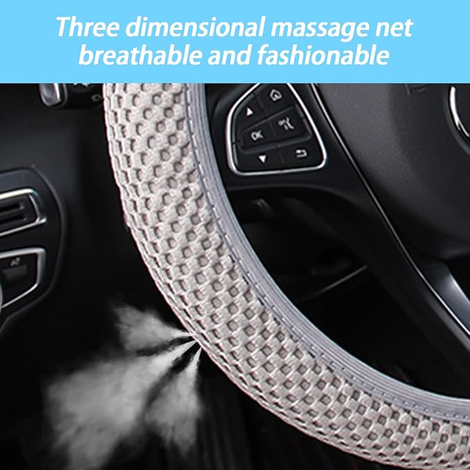 Elastic Stretch Steering Wheel Cover, Universal 15 Inch Car Steering Wheel Cover, Microfiber Breathable Ice Silk, Anti-Slip, Odorless, Easy Carry, Warm in Winter and Cool in Summer (Gray)